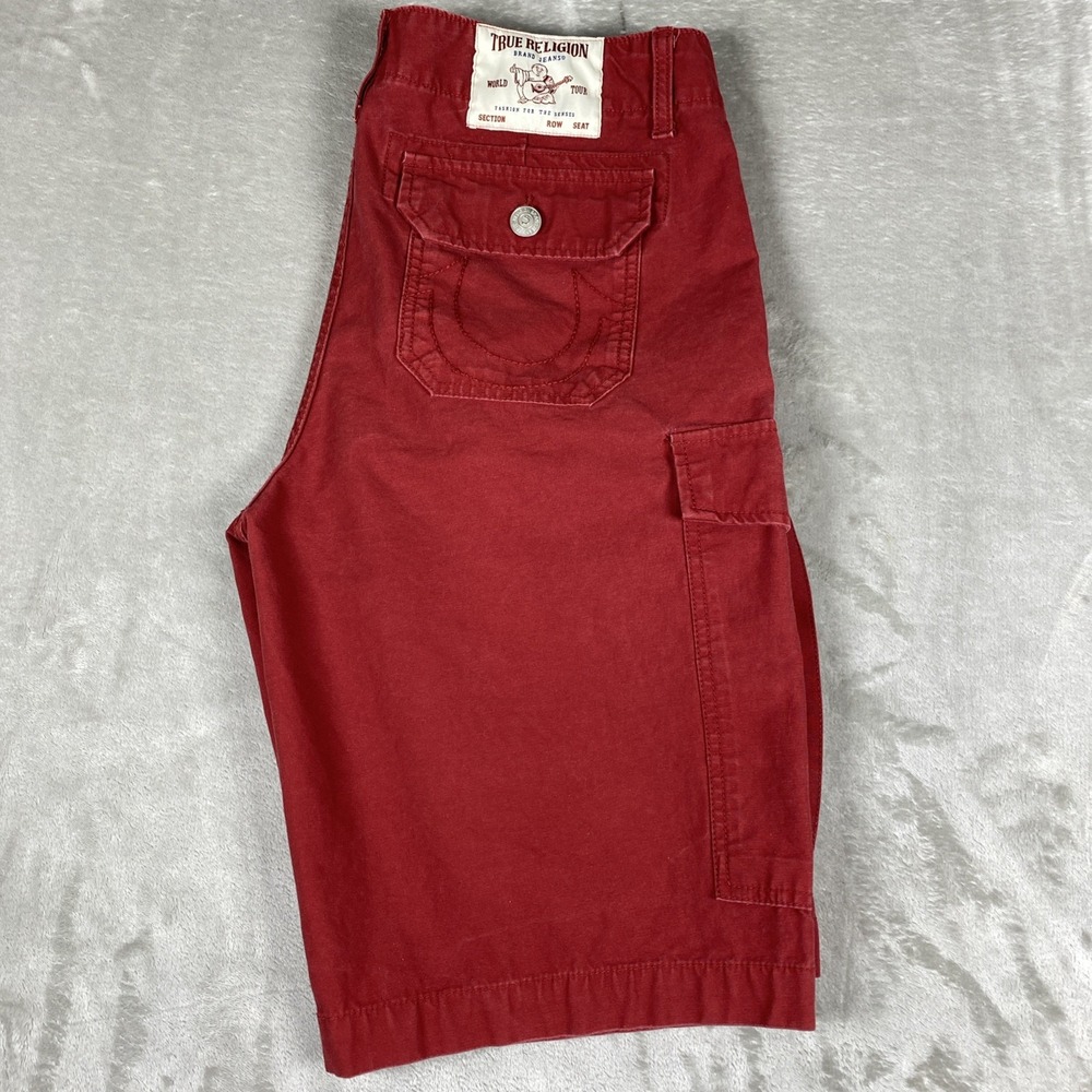 True Religion SN Cargo Shorts Men's 33 Red Flap Pocket Utility Y2K